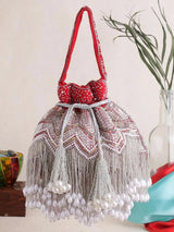 Designer Jhallar Potli Bag - Red | HAQEEBA STUDIO