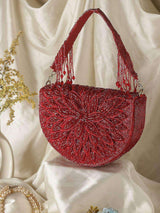 Designer Leaf Design Flap Clutch - Red | HAQEEBA STUDIO