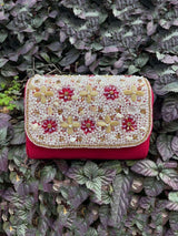 Embroidered Ethnic Clutch Bag - Red | HAQEEBA STUDIO