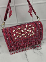 Embroidered Tassel Flap Bags - Red | HAQEEBA STUDIO