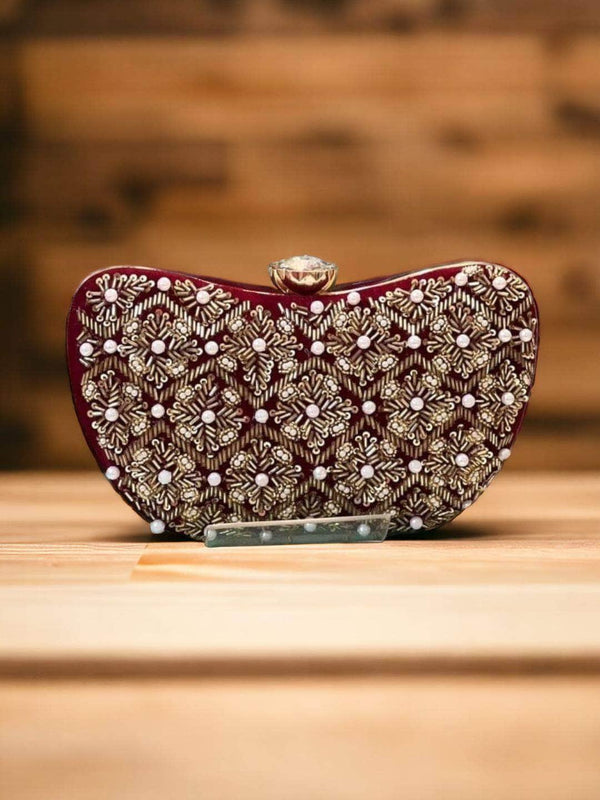 Womens Partywear Clutch Bag - Red | HAQEEBA STUDIO
