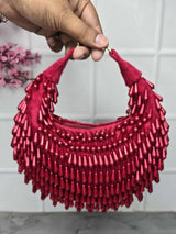 Zoya Pearl Clutch Bag - Red | HAQEEBA STUDIO