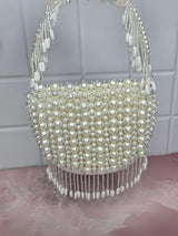 Pearl Bag With Hangings - White | HAQEEBA STUDIO