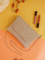 Designer Jute Fabric Clutch Bags - White | HAQEEBA STUDIO