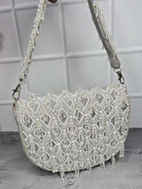 Designer Zoya Crystal Clutch Bags - White | HAQEEBA STUDIO