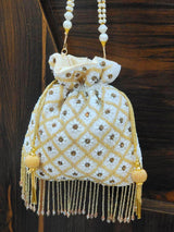 Pearl Drop Potli Bag - White | HAQEEBA STUDIO
