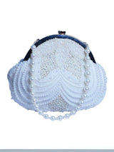 Pearl Embedded Designer Half Frame Clutch - White | HAQEEBA STUDIO