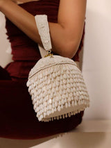 Round Embellished Box Clutch - Gold | HAQEEBA STUDIO