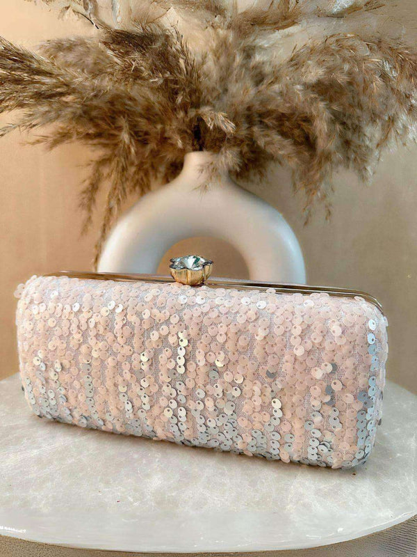 Soft Sequined Clutch - White | HAQEEBA STUDIO
