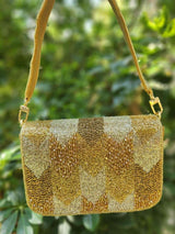 Designer Heavy Flap Clutch In Golden Katdana Work - Yellow | HAQEEBA STUDIO