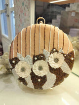Overcat Embroidered Round Clutch - Yellow | HAQEEBA STUDIO