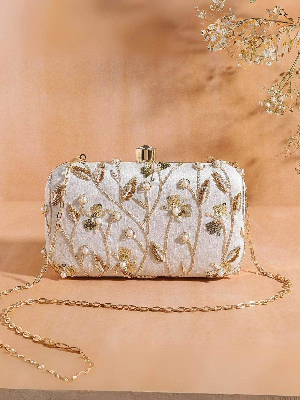Zardozi Handwork Brocade Clutch Bag - Gold | HAQEEBA STUDIO