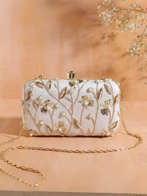 Zardozi Handwork Brocade Clutch Bag - Gold | HAQEEBA STUDIO